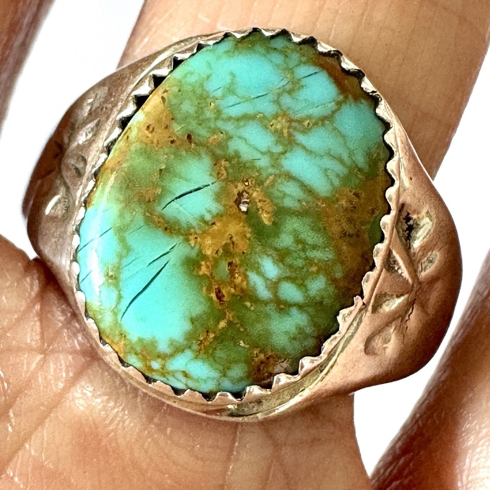Navajo‎ Turquoise Band Sz 10 Annie Lincoln Sterling Handmade Wedding Ring Native
